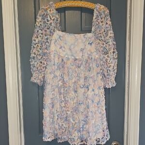 NWT Storia Pastel Floral babydoll Dress Lace Ribbon Ombre Medium Women Mini